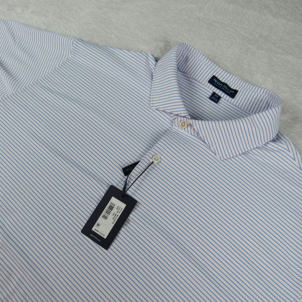 Peter Millar Polo Shirt Mens XXL Pink Blue NEW Crown Crafted Tailored Striped
